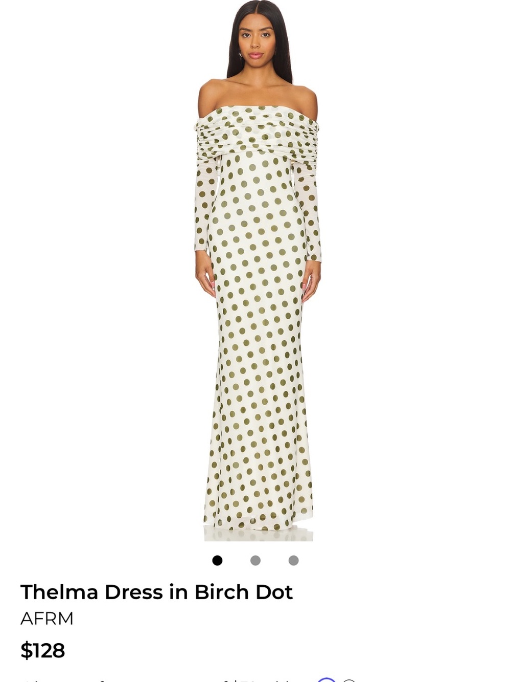 Thelma Off-Shoulder Polka Dot Maxi Dress - Birch/Olive size Small